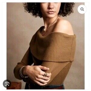 Banana Republic Sweater Size Small S Off-Shoulder Ripped-off Modal Blend Brown